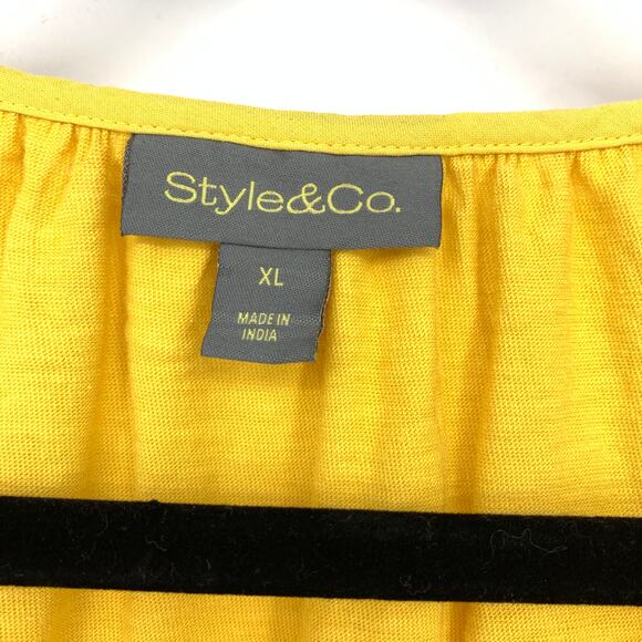 Style & Co Boho Blouse Womens Size XL Yellow Eyelet Detail Tassel Tie Neck - Picture 5 of 6